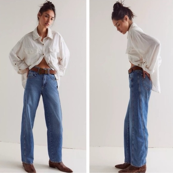 Free People Denim - Free People We The Free Aster High Rise Straight Leg Jeans 24 Swarm Blue Denim